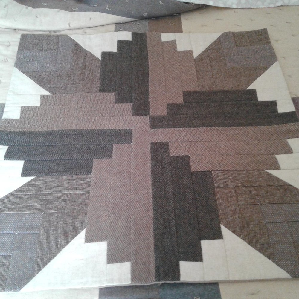 Hand Crafted Reversable Wool Blend & Flannel Farm House, Queen size, Quilt - Picture 6 of 16